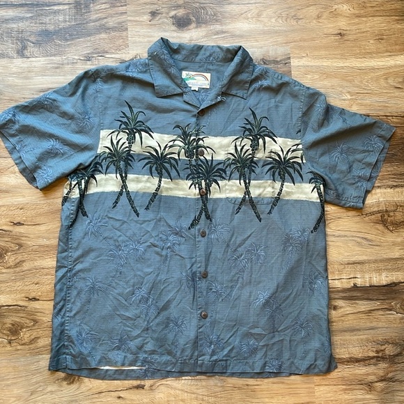 Paradise Found XL Hawaiian Shirt Palm Trees 100% silk - Picture 1 of 7
